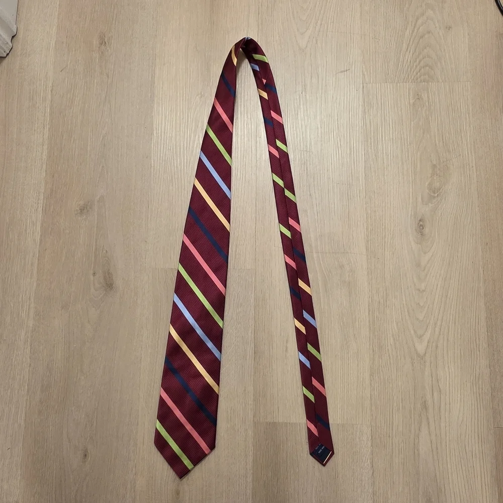 Paul‎ Fredrick Red Colorful Stripe 100% Silk Preppy Stylish Business Wedding Tie
